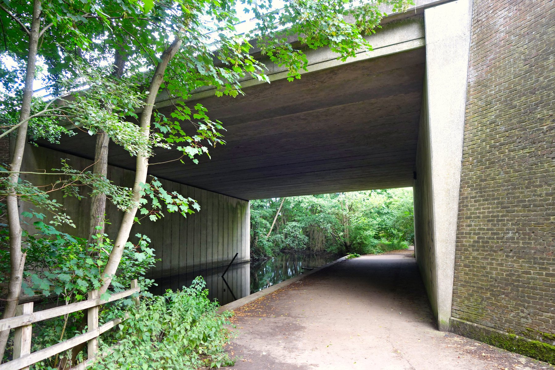 Photograph of The River Mimram as it flows beneath the A414 Hertingfordbury Bypass