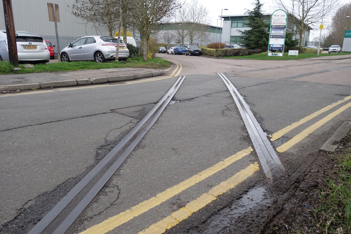 Photo of rails embedded in road